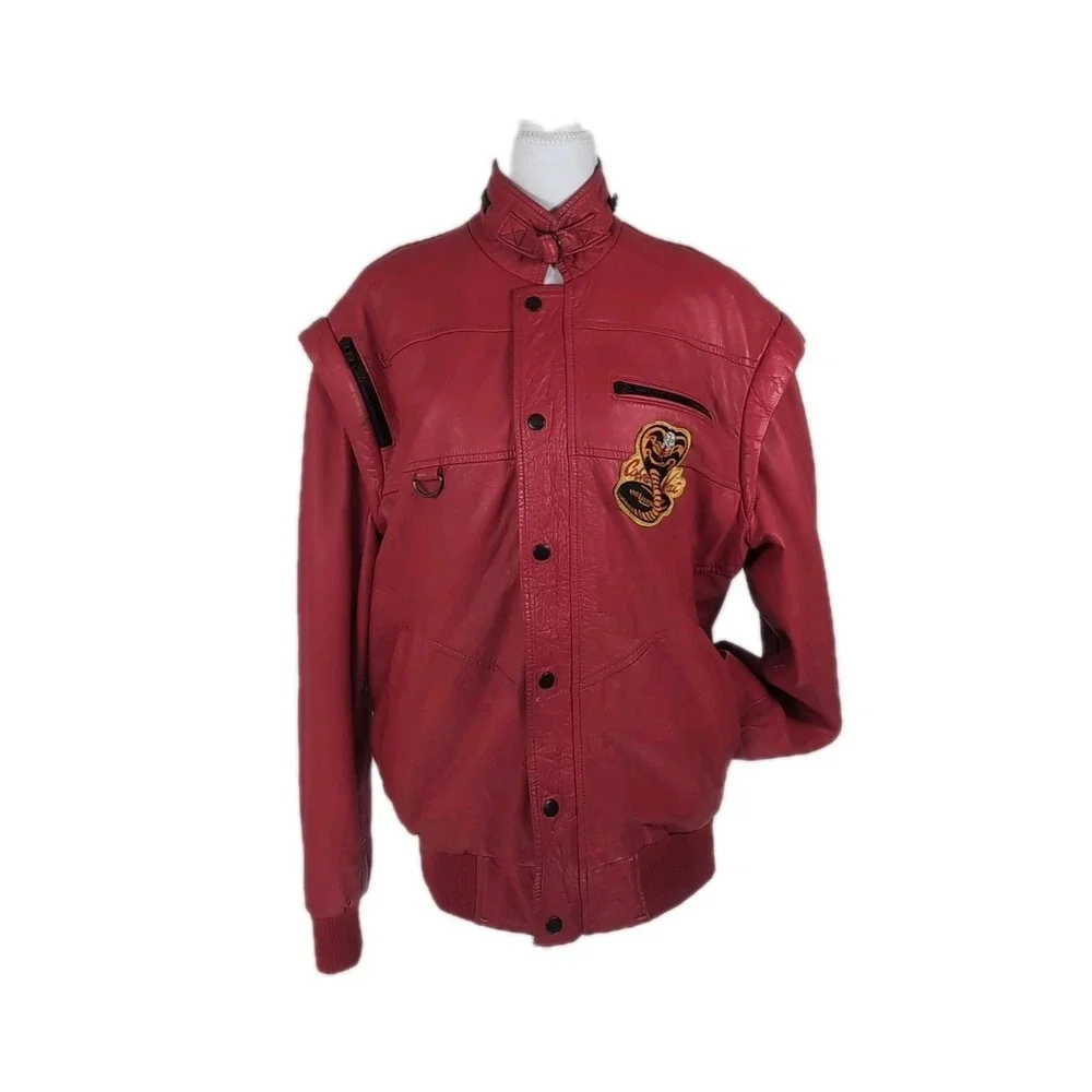Cobra Kai Red Real Leather Bomber Jacket Karate Kid Johnny Lawrence Coat
